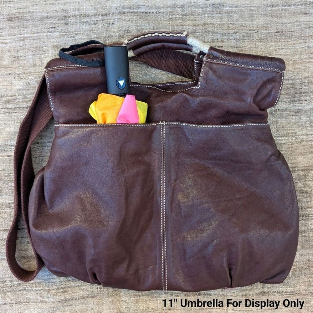 49 Square Miles Brown Leather Shoulder Bag Large Crossbody Purse Hobo Tote - Picture 3 of 11